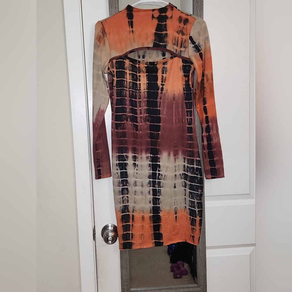 Fashion Nova Orange and Black Long Sleeve Dress